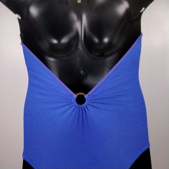 Venus Blue Mesh One Piece Size 4 Sexy Keyhole Plunge Swimwear Swimsuit Deep Back - Picture 10 of 13